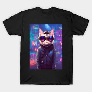 Techno Cat In Japan Neon City T-Shirt